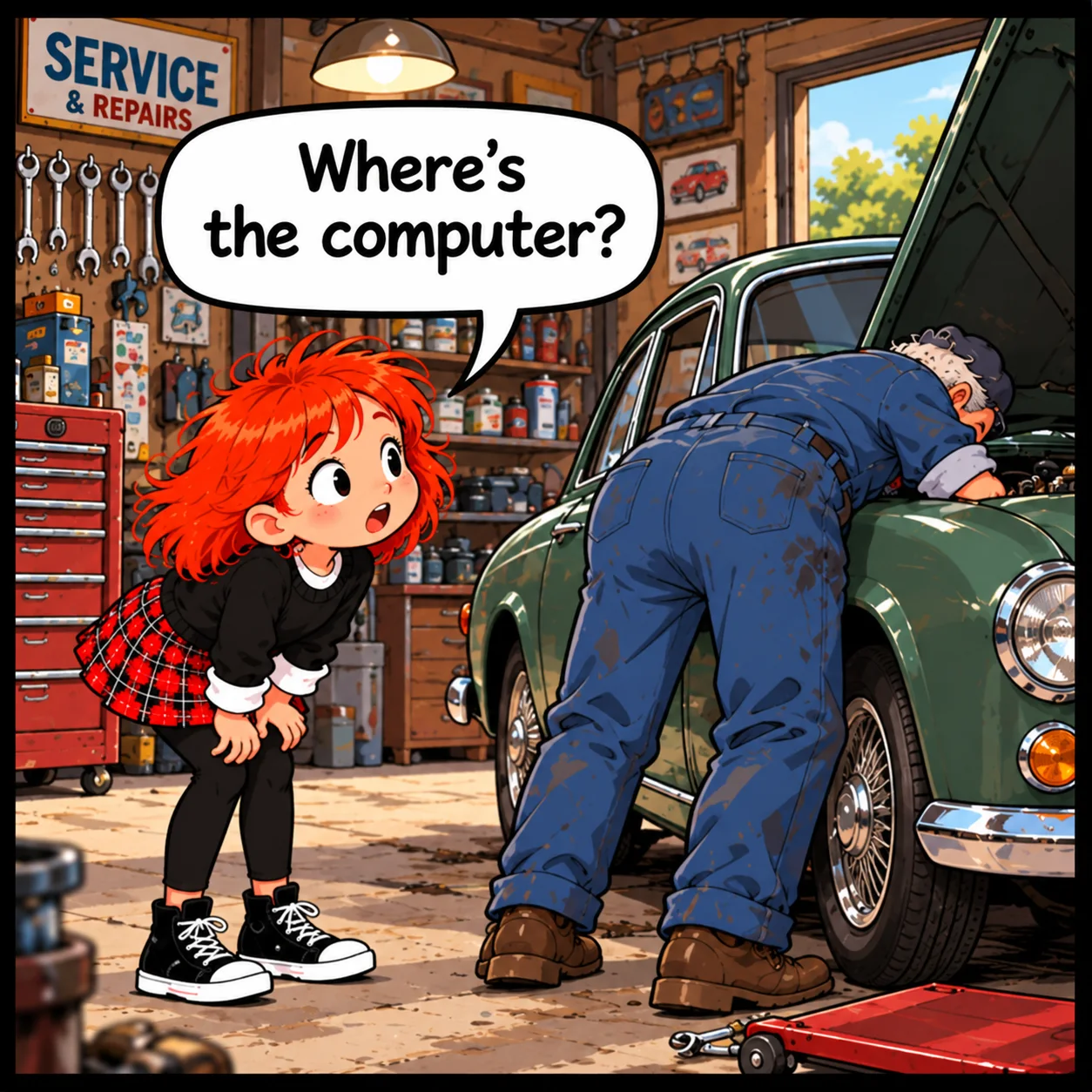 The Mechanic — Lil Juno comic, panel 1 of 4
