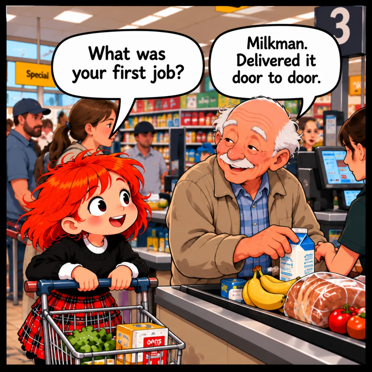 The Milkman — Lil Juno comic, panel 1 of 4