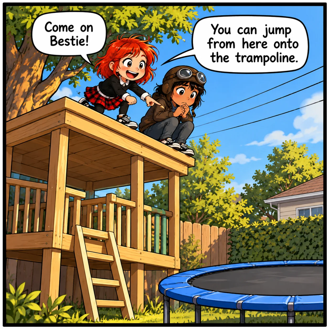 The Trampoline Test — Lil Juno comic, panel 1 of 4