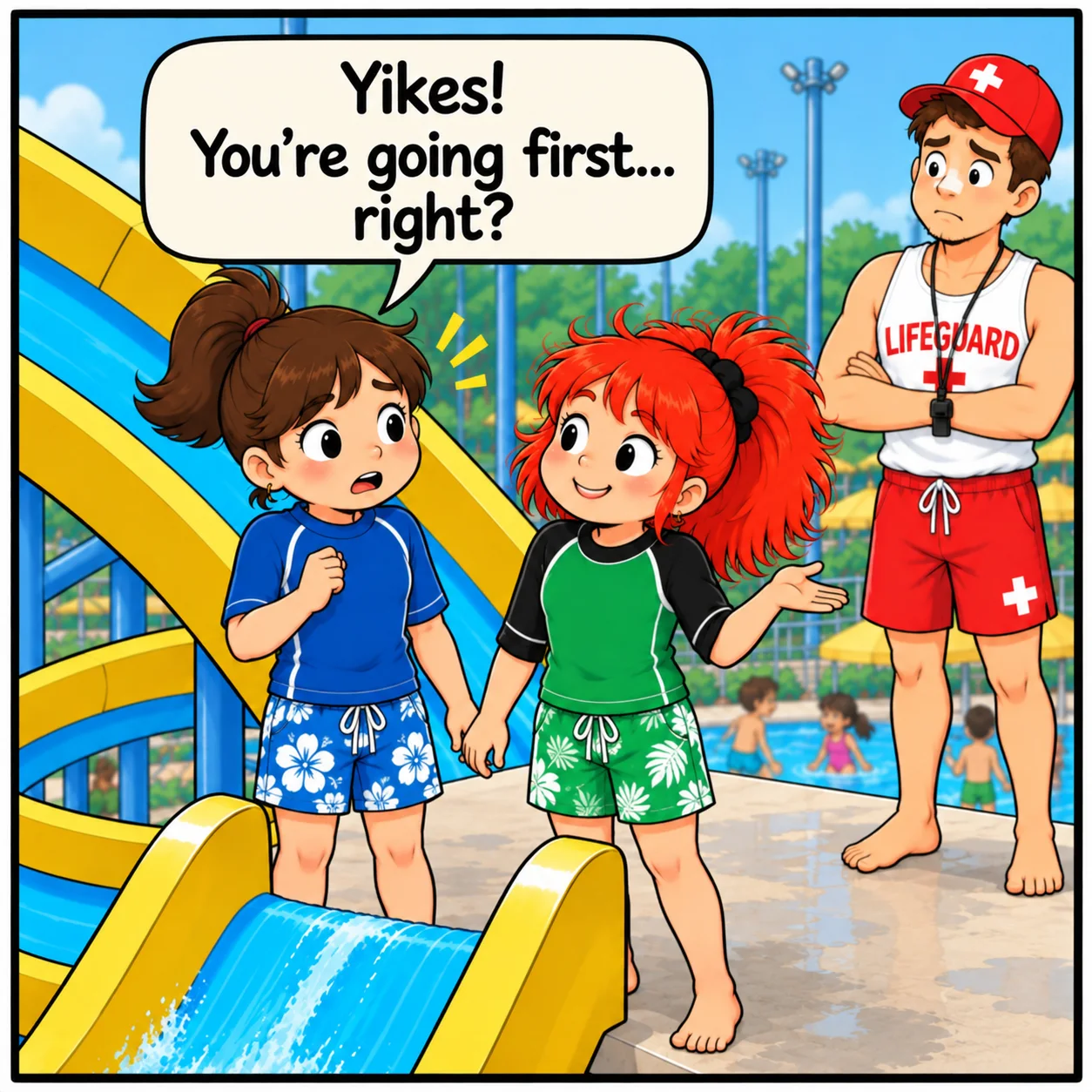 The Water Slide — Lil Juno comic, panel 1 of 4